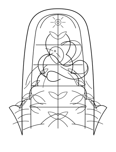 Art Nouveau Hummingbird Window Nook printable coloring page from the adult coloring pages collection