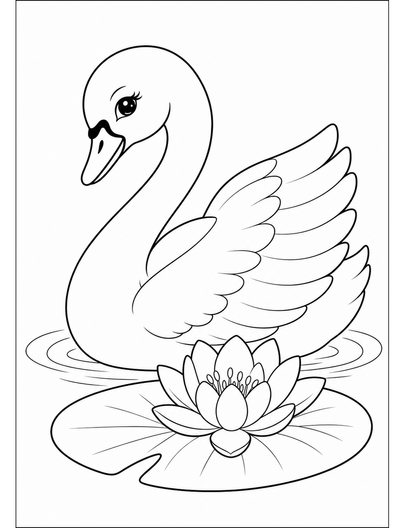 Elegant Swan With Lily Pad printable coloring page from the adult coloring pages collection
