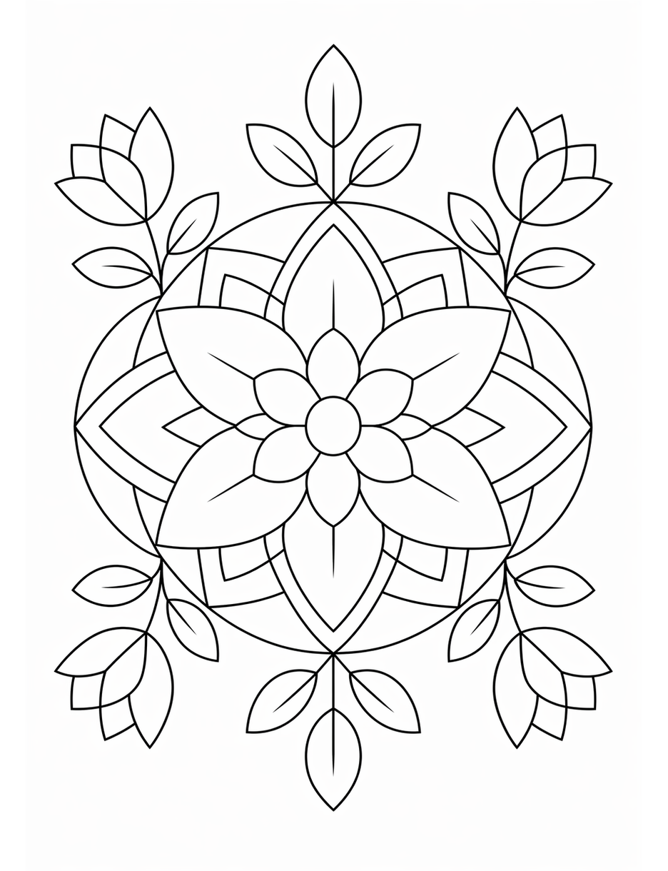 Geometric Floral Design printable coloring page from the adult coloring pages collection