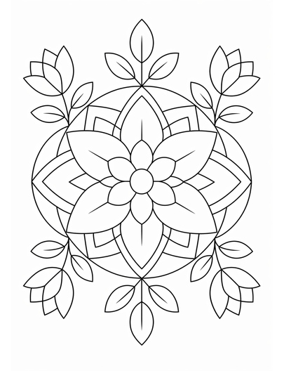 Geometric Floral Design printable coloring page from the adult coloring pages collection