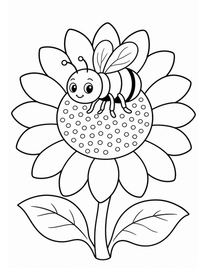 Simple Honeybee On A Sunflower printable coloring page from the adult coloring pages collection