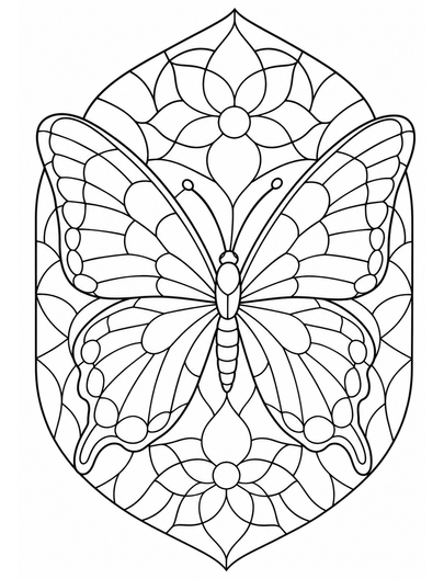 Stained Glass Butterfly printable coloring page from the adult coloring pages collection