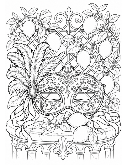 Venetian Mask With Lemon Trellis printable coloring page from the adult coloring pages collection