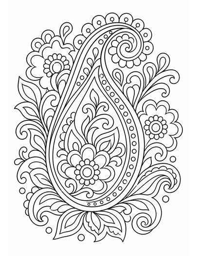 Detailed Paisley Design printable coloring page from the adult coloring pages collection