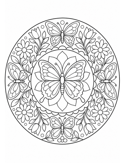 Butterfly Garden Mandala printable coloring page from the butterfly coloring pages collection