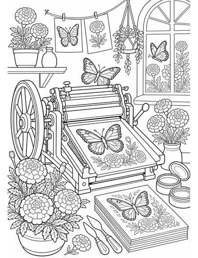 Butterfly Letterpress In A Marigold Studio printable coloring page from the butterfly coloring pages collection