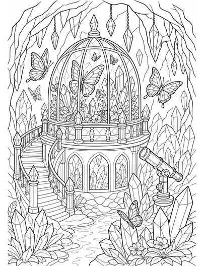 Butterfly Observatory In Crystal Cavern printable coloring page from the butterfly coloring pages collection
