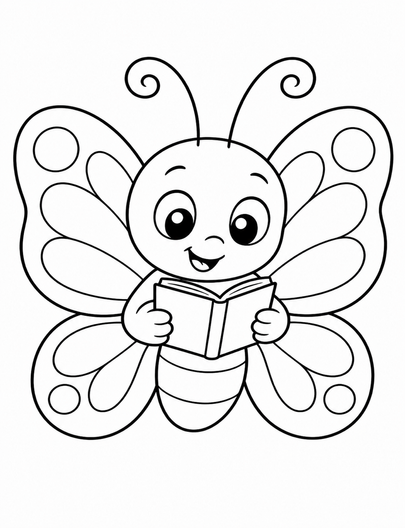 Butterfly Reading A Tiny Book printable coloring page from the butterfly coloring pages collection