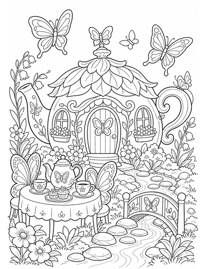 Butterfly Tea House By Stepping Stone Brook printable coloring page from the butterfly coloring pages collection