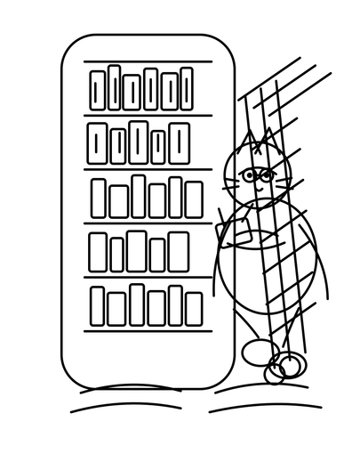 Cat Librarian With Rolling Ladder printable coloring page from the cat coloring pages collection