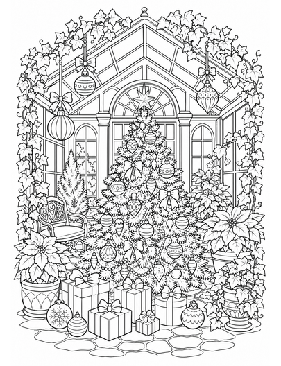 Christmas Conservatory With Ornaments And Ivy printable coloring page from the christmas coloring pages collection