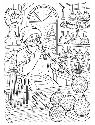 Christmas Glassblower Studio With Ornaments printable coloring page from the christmas coloring pages collection