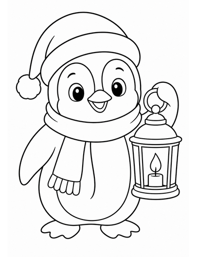 Cozy Penguin With A Christmas Lantern printable coloring page from the christmas coloring pages collection