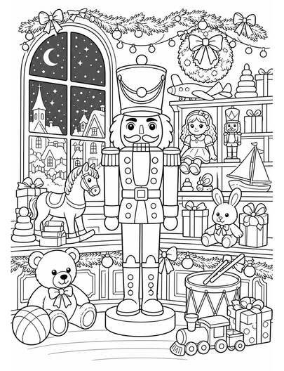 Nutcracker Toy Shop On Christmas Eve printable coloring page from the christmas coloring pages collection