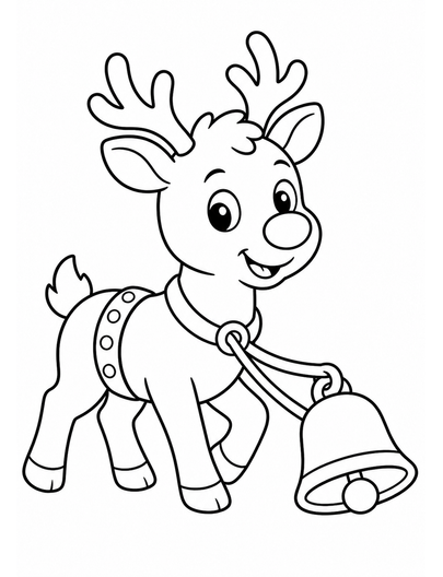 Snowy Reindeer Pulling A Sleigh Bell printable coloring page from the christmas coloring pages collection