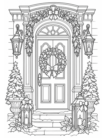 Victorian Christmas Doorway With Lanterns printable coloring page from the christmas coloring pages collection