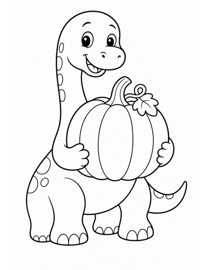 Baby Brontosaurus Carrying A Big Pumpkin printable coloring page from the dinosaur coloring pages collection