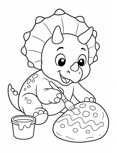 Baby Triceratops Painting A Rock printable coloring page from the dinosaur coloring pages collection