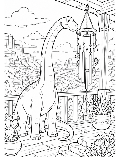 Brachiosaurus Wind Chimes At Canyon Porch printable coloring page from the dinosaur coloring pages collection