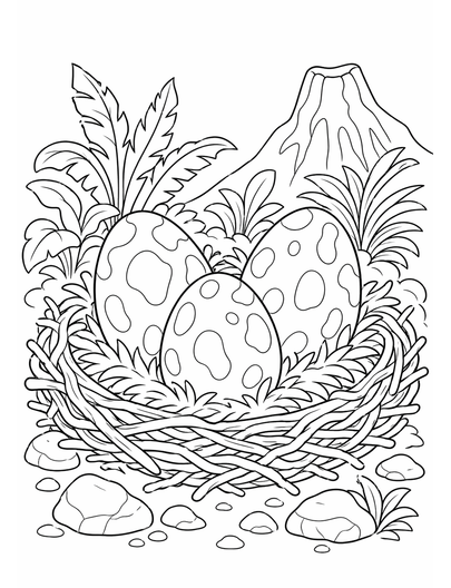 Dinosaur Egg Nest printable coloring page from the dinosaur coloring pages collection