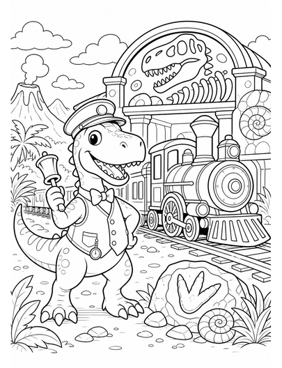 Dinosaur Train Conductor At Fossil Station printable coloring page from the dinosaur coloring pages collection