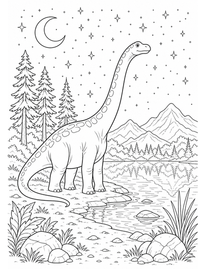 Diplodocus Stargazing By Crystal Lake printable coloring page from the dinosaur coloring pages collection