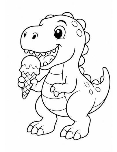 Friendly T-Rex Eating An Ice Cream Cone printable coloring page from the dinosaur coloring pages collection