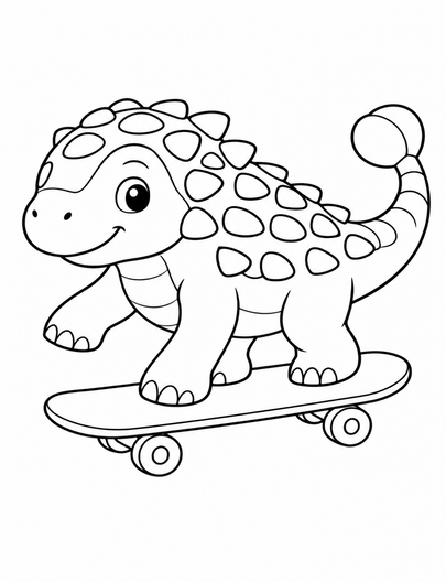 Gentle Ankylosaurus Riding A Skateboard printable coloring page from the dinosaur coloring pages collection