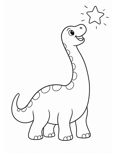 Happy Brachiosaurus Reaching For A Star printable coloring page from the dinosaur coloring pages collection