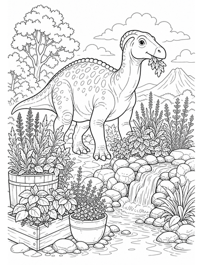 Maiasaura Herb Garden By Fossil Springs printable coloring page from the dinosaur coloring pages collection