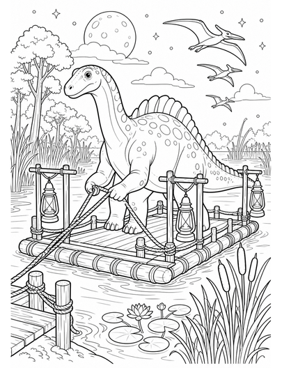 Ouranosaurus Lantern Ferry At Reed Marsh printable coloring page from the dinosaur coloring pages collection