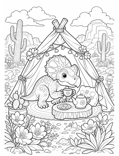 Protoceratops Tea Tent In Desert Bloom printable coloring page from the dinosaur coloring pages collection