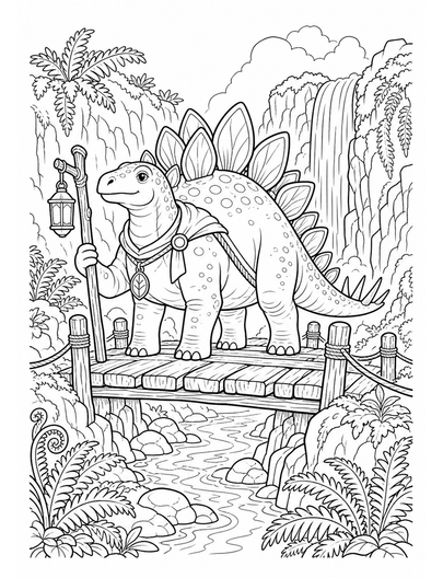 Stegosaurus Bridge Keeper At Fern Gorge printable coloring page from the dinosaur coloring pages collection