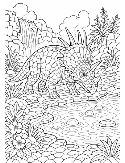 Styracosaurus Mosaic Garden By Hot Springs printable coloring page from the dinosaur coloring pages collection