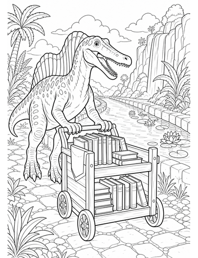 Suchomimus Book Cart By Fossil Canal printable coloring page from the dinosaur coloring pages collection