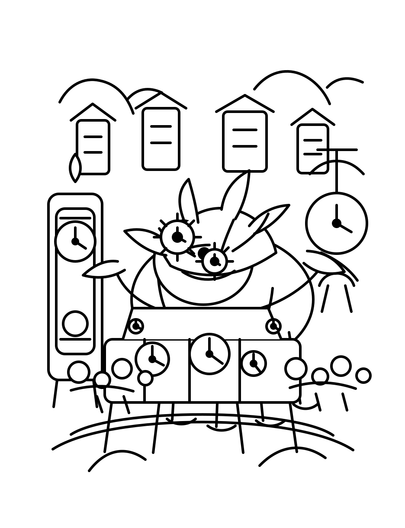 Triceratops Clockmaker In Fossil Square printable coloring page from the dinosaur coloring pages collection