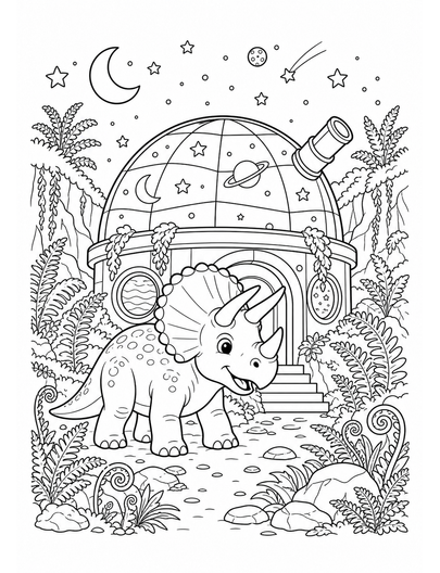 Triceratops Planetarium In Fern Hollow printable coloring page from the dinosaur coloring pages collection