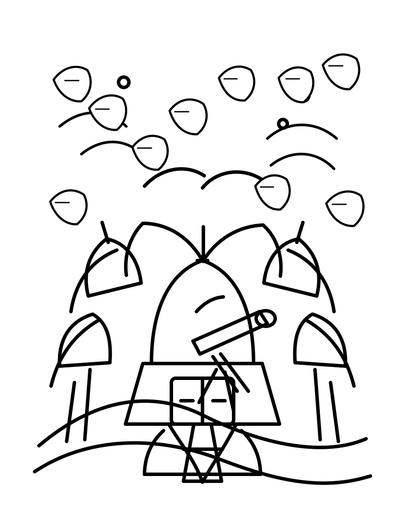 Autumn Observatory Under Falling Leaves printable coloring page from the fall coloring pages collection