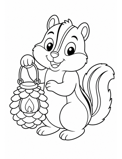 Chipmunk With Pinecone Lantern printable coloring page from the fall coloring pages collection