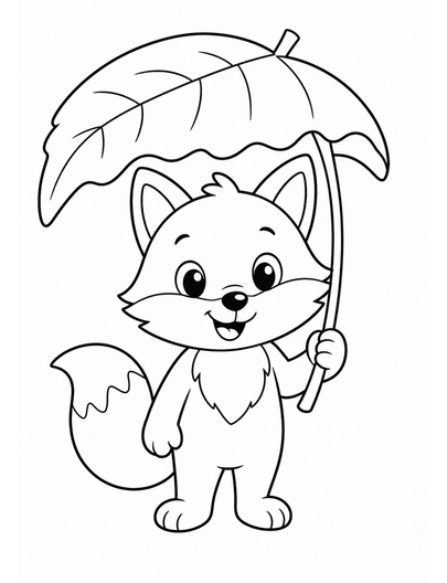 Friendly Fox With A Leaf Umbrella printable coloring page from the fall coloring pages collection