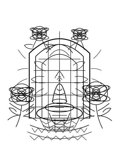 Dahlia Conservatory With Mosaic Fountain printable coloring page from the flower coloring pages collection
