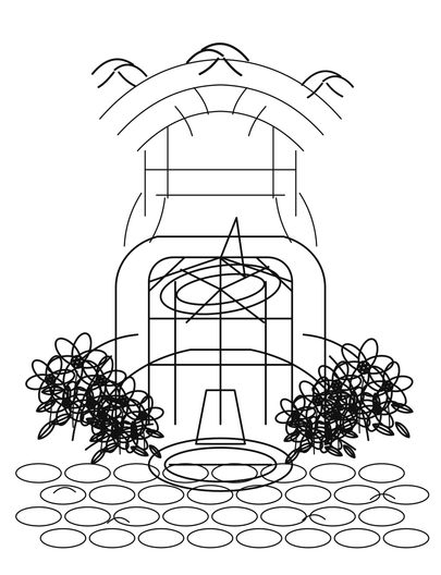 Gardenia Sundial Courtyard With Swallows printable coloring page from the flower coloring pages collection