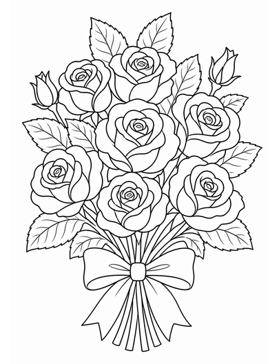 Rose Bouquet printable coloring page from the flower coloring pages collection