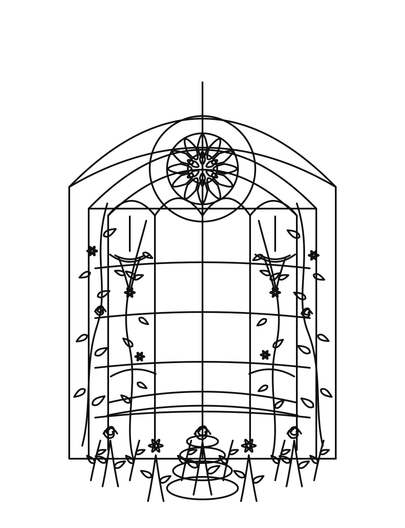 Rose Window Greenhouse With Climbing Vines printable coloring page from the flower coloring pages collection
