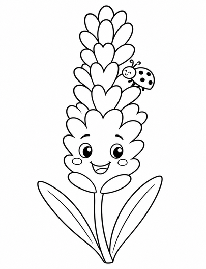 Smiling Lavender With A Tiny Ladybug printable coloring page from the flower coloring pages collection