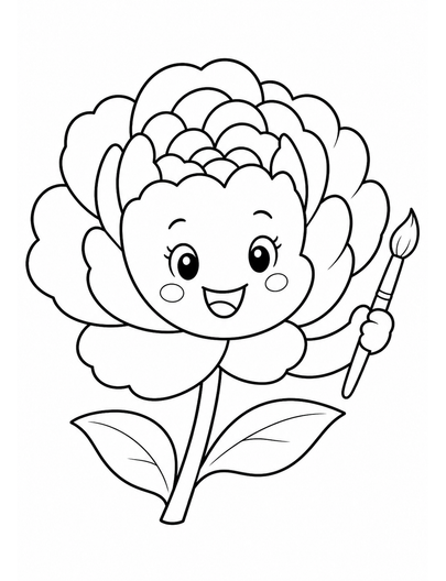 Smiling Peony With A Tiny Paintbrush printable coloring page from the flower coloring pages collection