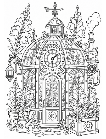 Snapdragon Clockwork Greenhouse printable coloring page from the flower coloring pages collection