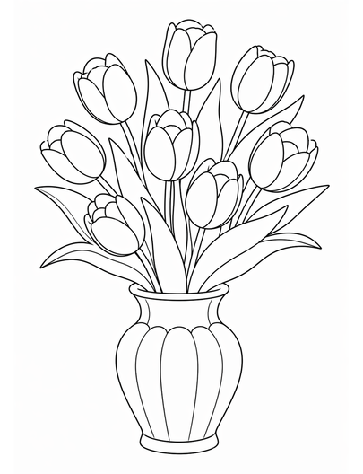 Tulip Vase printable coloring page from the flower coloring pages collection