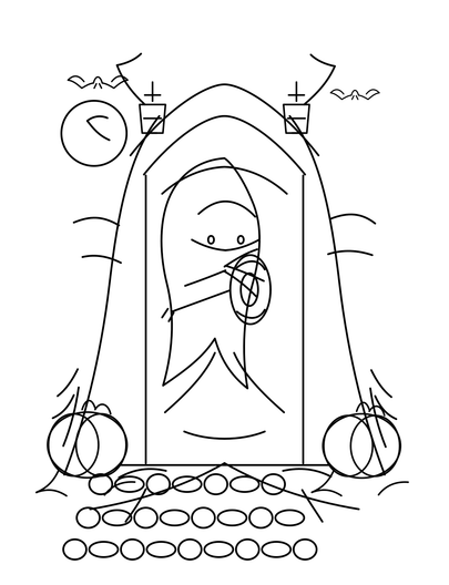 Ghost Violinist In A Pumpkin Courtyard printable coloring page from the halloween coloring pages collection