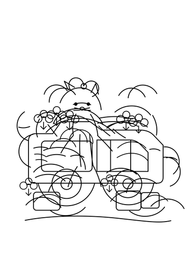Hello Kitty In A Ribbon Florist Van printable coloring page from the hello kitty coloring pages collection
